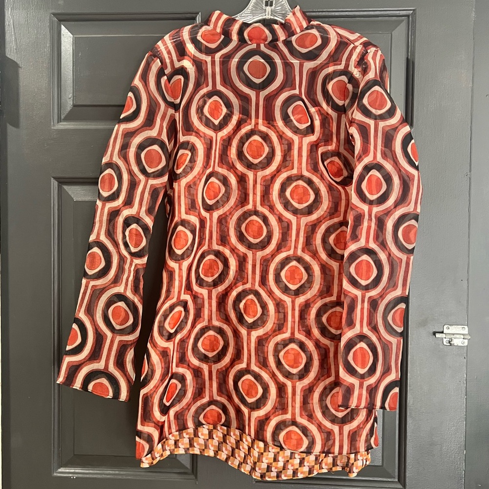 Zara Geometric Long Sleeve Dress - Red and Black